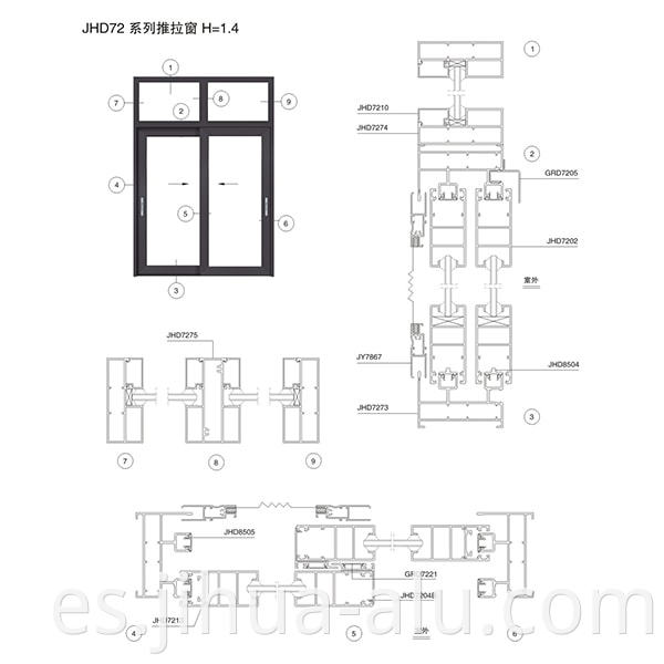 Aluminum JHD72-114 A Push-Pull Window Assembly Structure